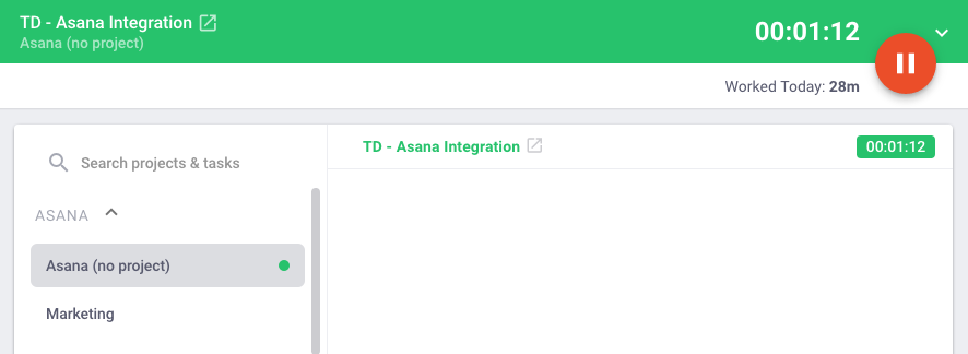 Asana tracking in TD app