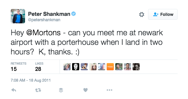 peter shankman tweet to mortons the steakhouse