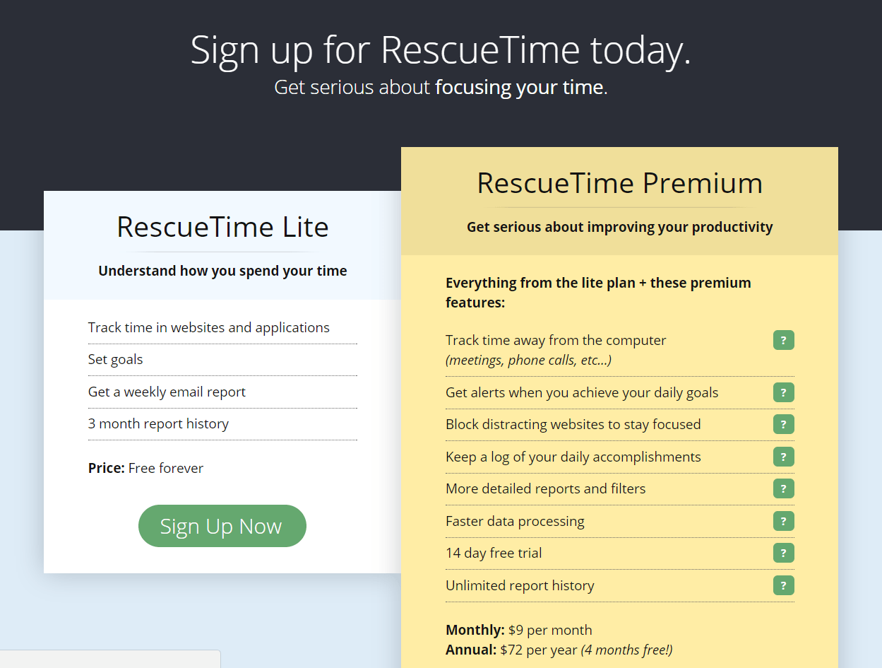 rescuetime signup