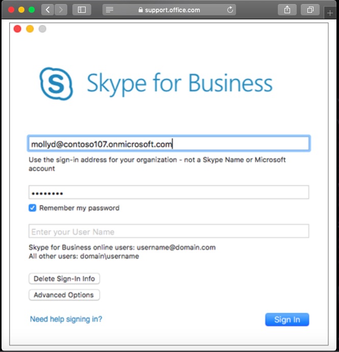 skype for business sign in