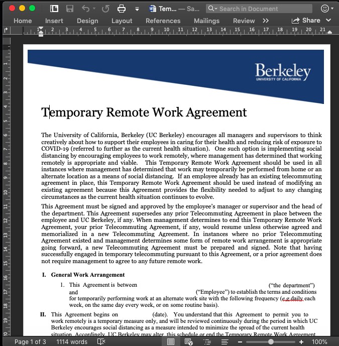 berkeley remote work agreement