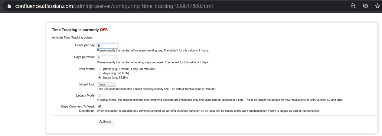 configuring time tracking in jira