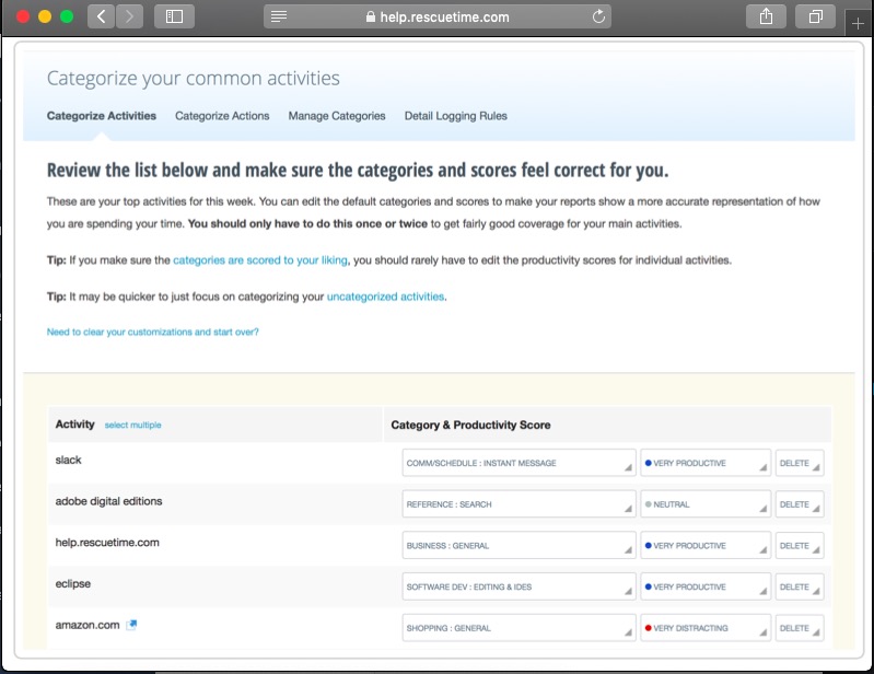 rescuetime categories