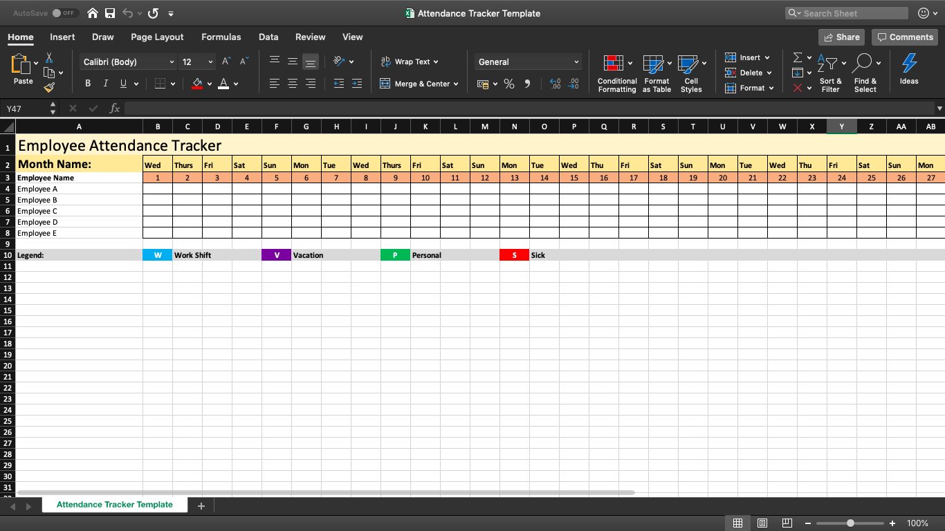 employee attendance tracker template