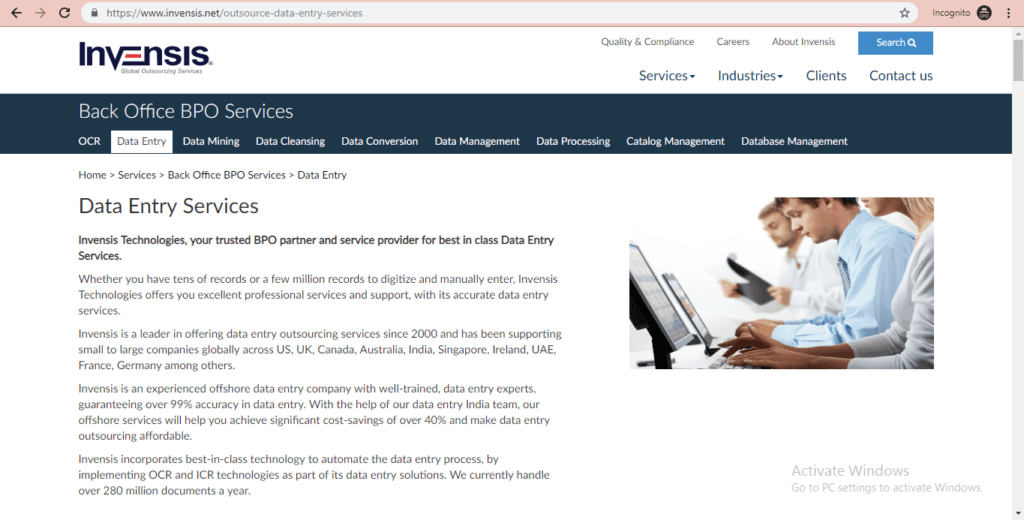 invensis data entry bpo