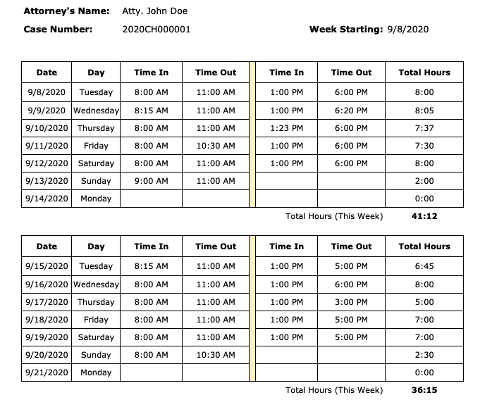 bi-weekly attorney timesheet template