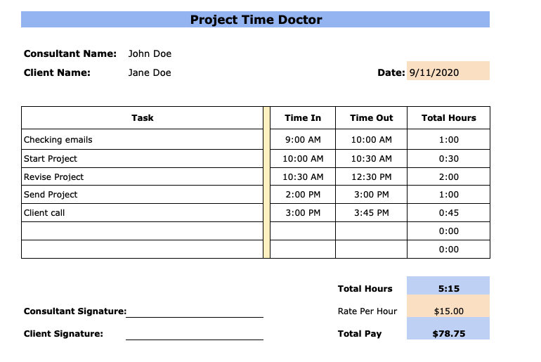 consultant daily timesheet template