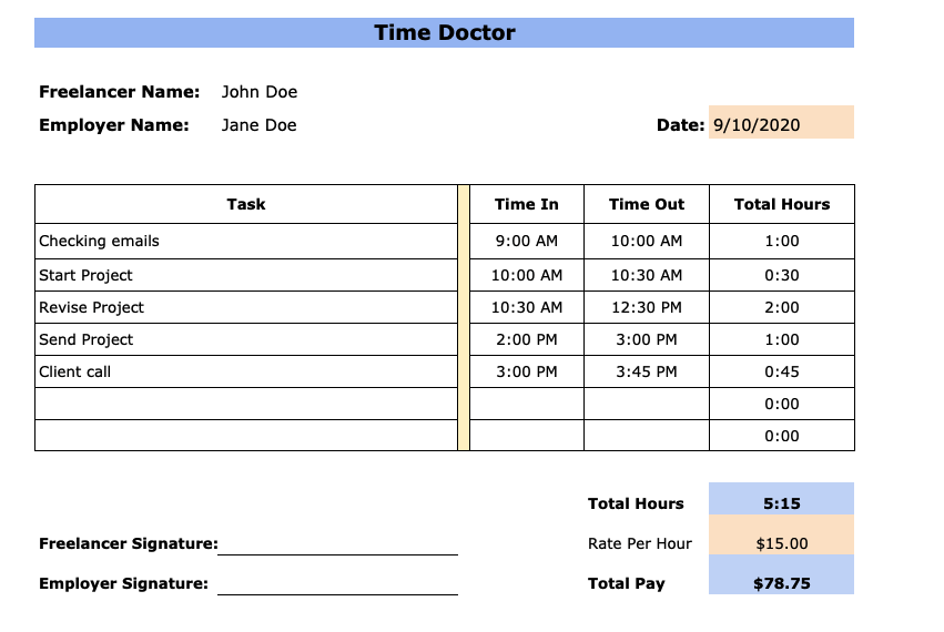 daily timesheet template for freelancers