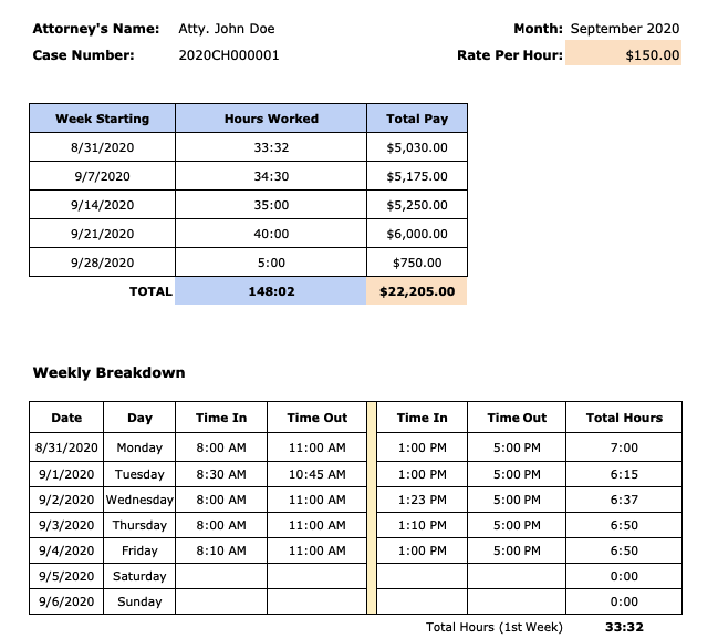 monthly attorney timesheet template