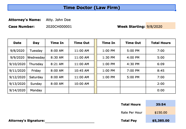 weekly attorney timesheet template
