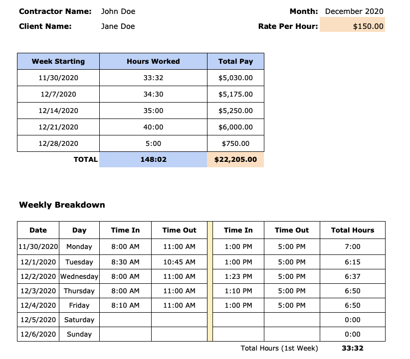 agency monthly timesheet template