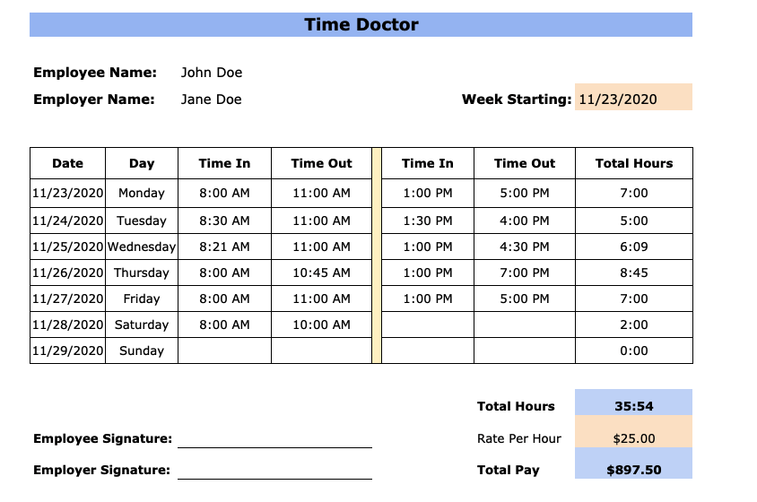 weekly billing timesheet template