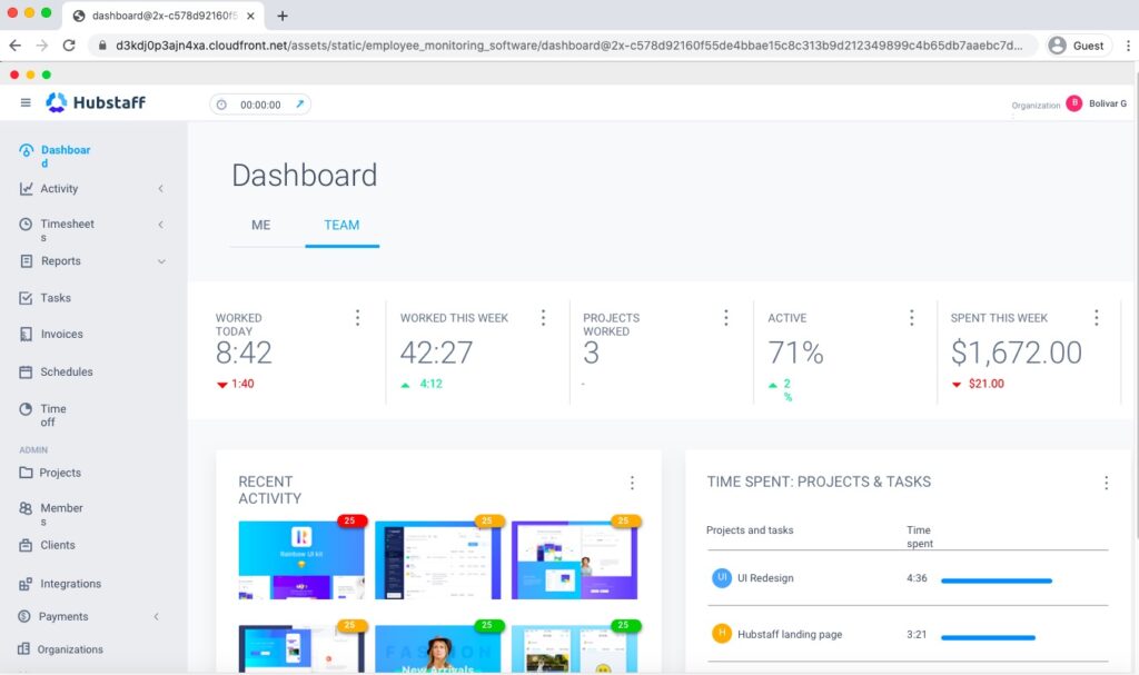 hubstaff team dashboard