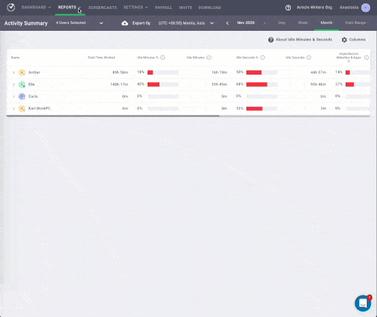 Time Doctor activity summary report