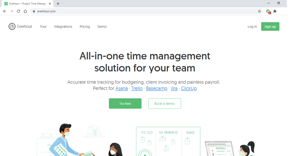 Time management tools - EverHour homepage