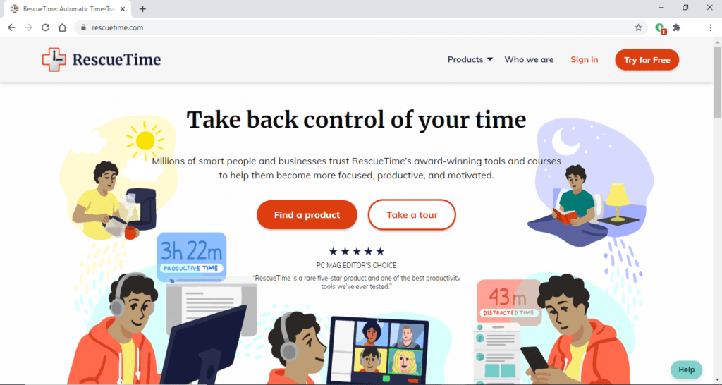 productivity management tools - RescueTime Homepage