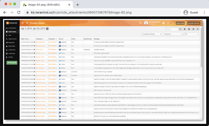 Teramind Social Media Monitoring