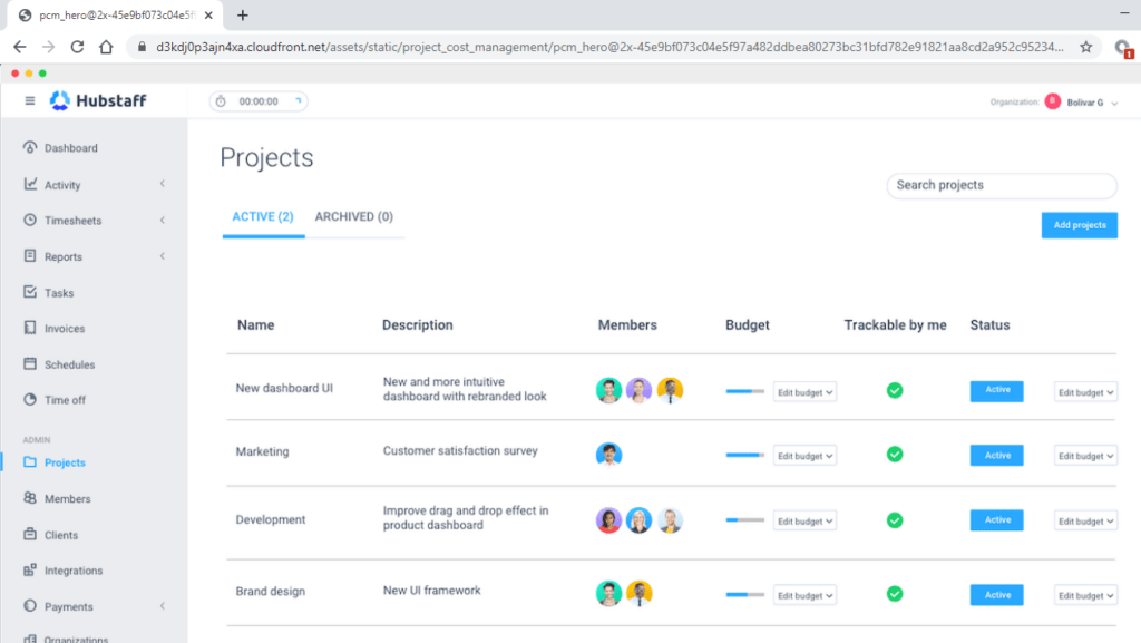 hubstaff active projects