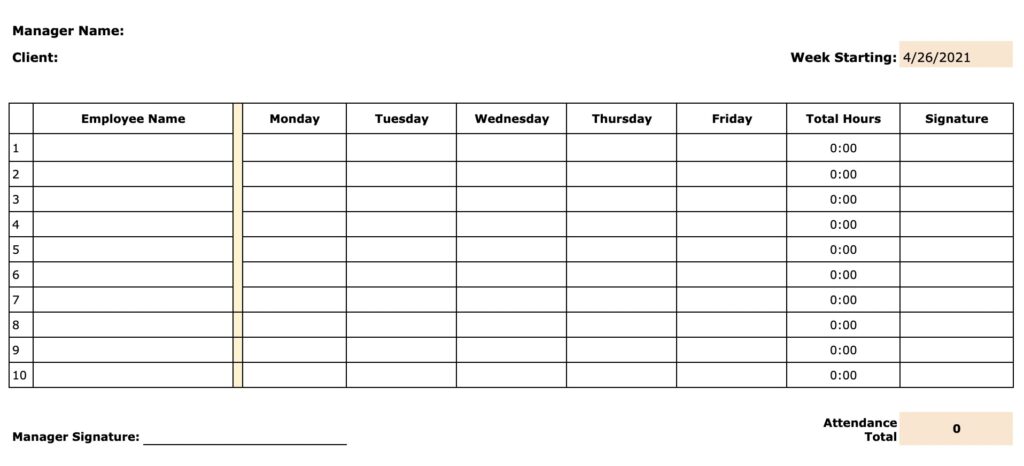 weekly call center attendance template
