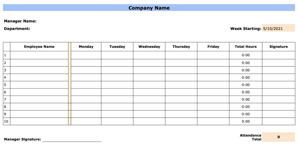 weekly employee attendance calendar