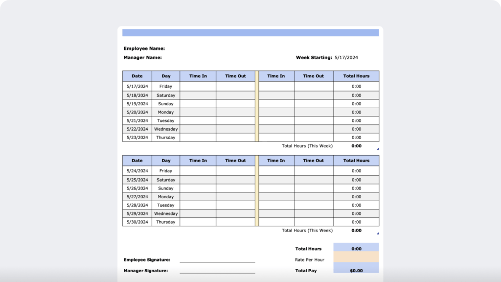 Bi-Weekly timesheet