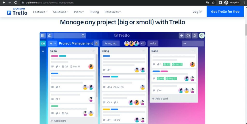 Trello project management