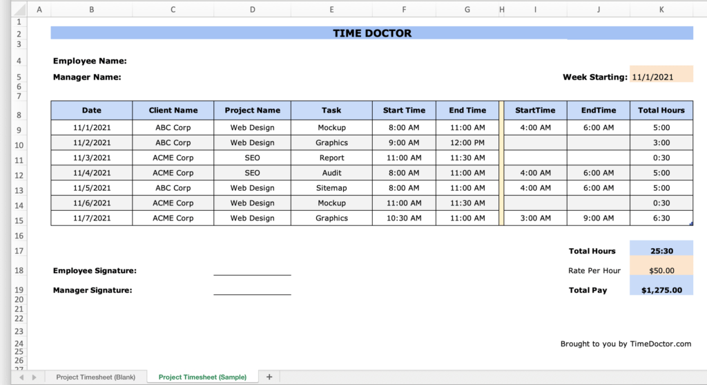 Project Timesheet - Excel