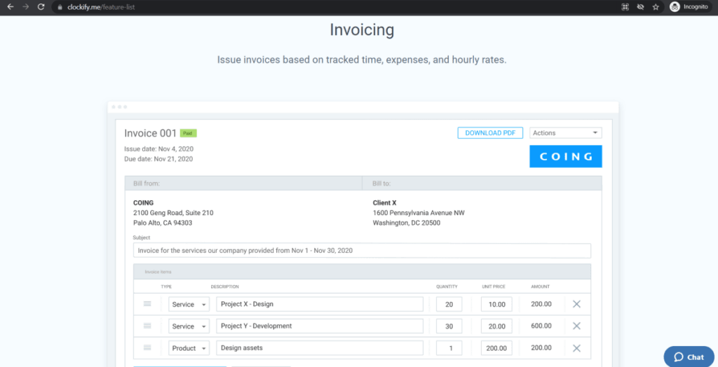 Clockify Invoicing