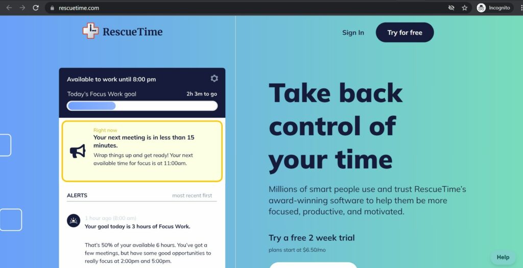 Rescuetime homepage