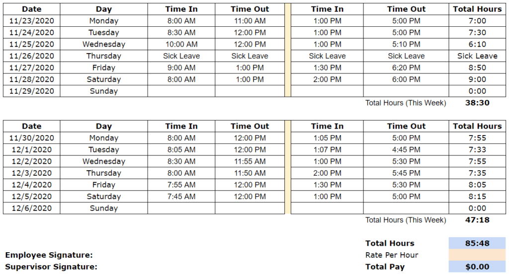 biweekly project timesheet template