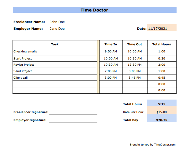 daily payroll timesheet template