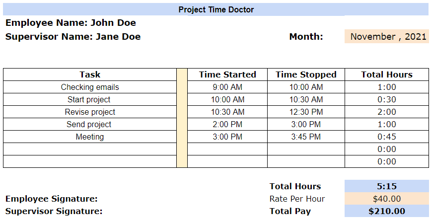 daily project timesheet template