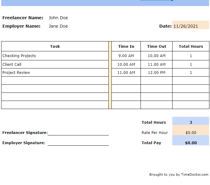 google sheets daily time card template