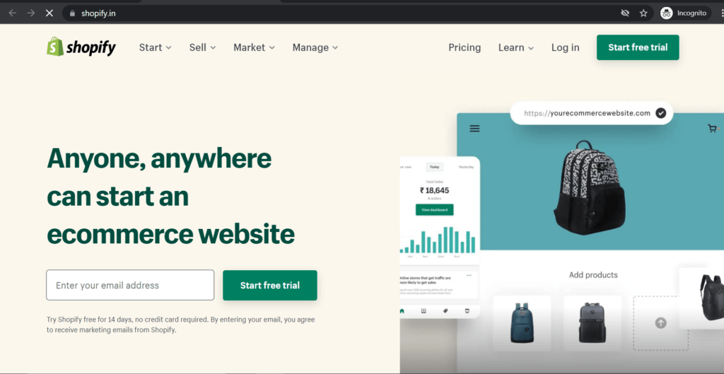 shopify homepage