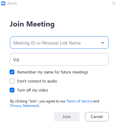 zoom meeting id or personal link name