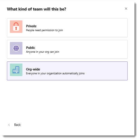 create organization wide team microsoft teams