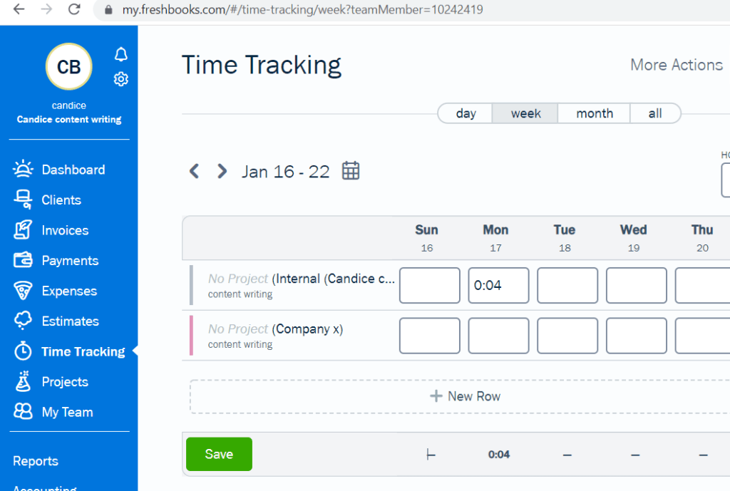 Freshbooks Save time entry