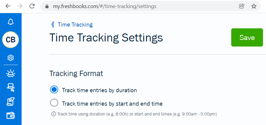 Freshbooks Settings for Time Tracking