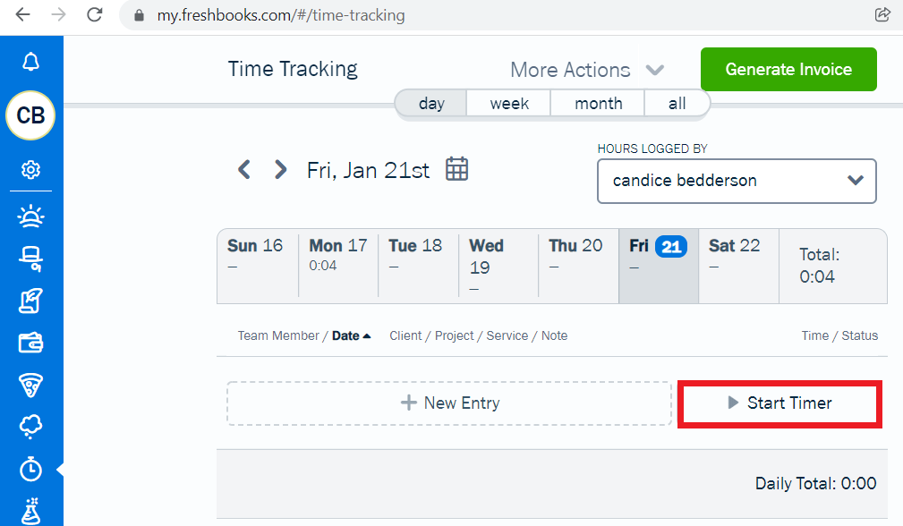 Freshbooks Start Timer