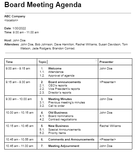 how to prepare a meeting agenda