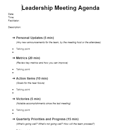 leadership meeting agenda