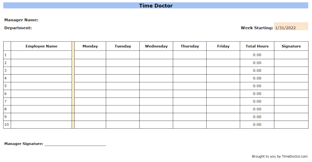 weekly attendance sheet template