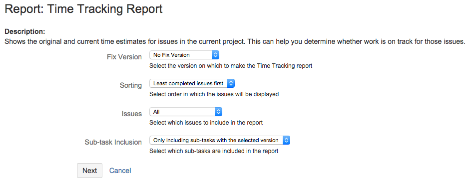 jira time tracking report settings