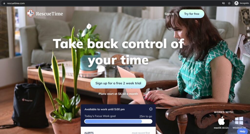 rescuetime new homepage 2022
