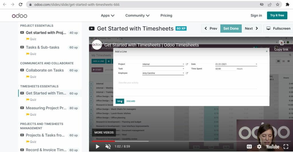 save time entry - odoo