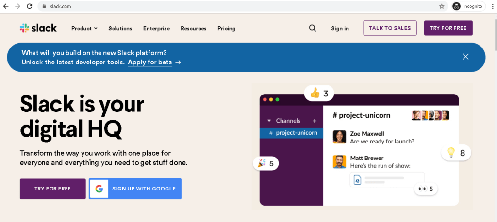 slack homepage 2022