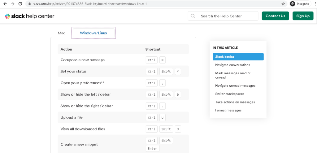 slack shortcuts