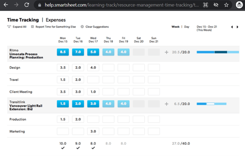 smartsheet Itemized Hours and Minutes Tracking