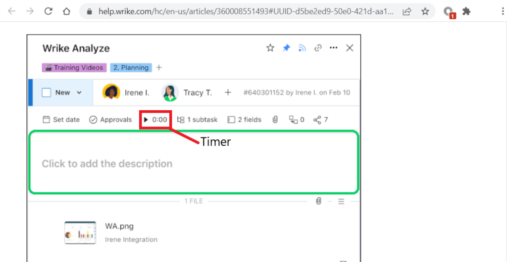 wrike task timer