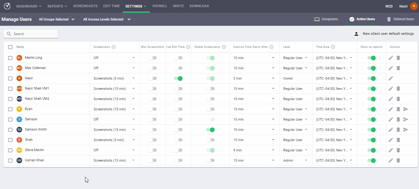 Time Doctor manage user screencasts